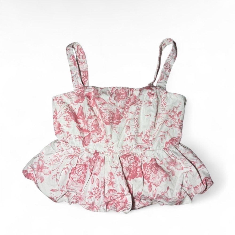 Trixxi Girly Preppy Pink floral fit and flare tank top with ruffle details 🪷